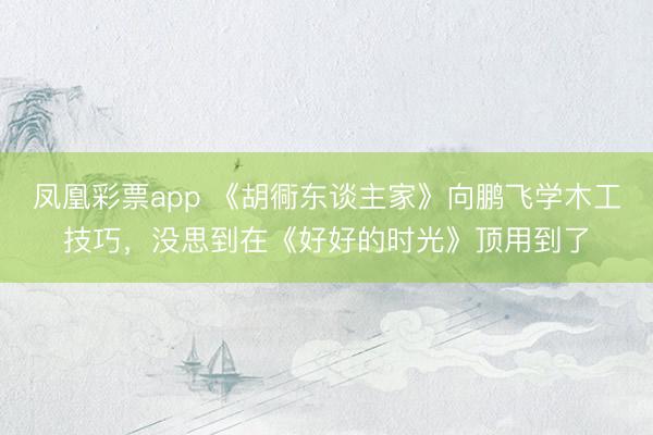 凤凰彩票app 《胡衕东谈主家》向鹏飞学木工技巧，没思到在《好好的时光》顶用到了