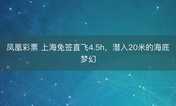 凤凰彩票 上海免签直飞4.5h，潜入20米的海底梦幻