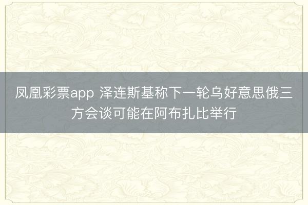凤凰彩票app 泽连斯基称下一轮乌好意思俄三方会谈可能在阿布扎比举行