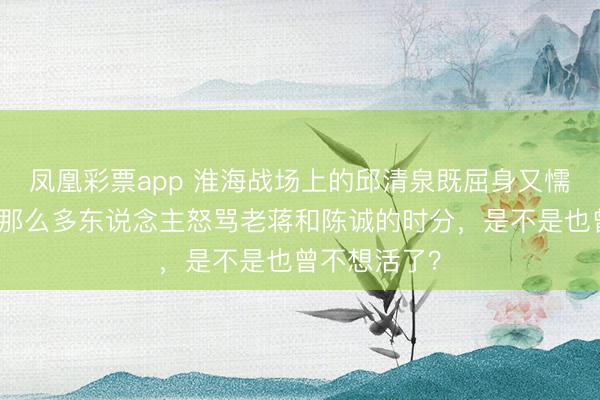 凤凰彩票app 淮海战场上的邱清泉既屈身又懦弱:他当着那么多东说念主怒骂老蒋和陈诚的时分,是不是也曾不想活了?