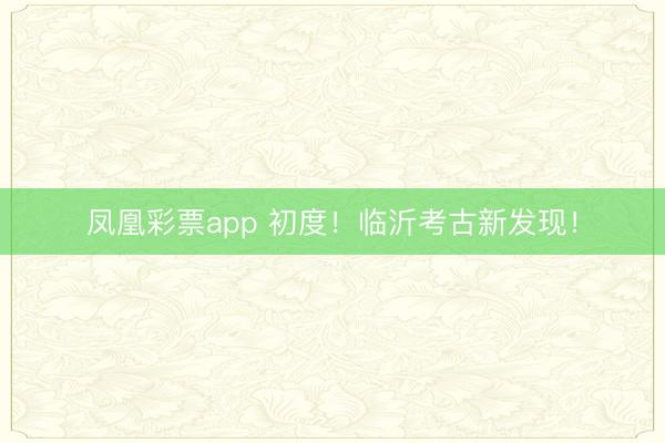 凤凰彩票app 初度！临沂考古新发现！