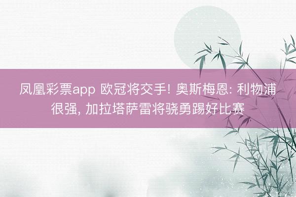 凤凰彩票app 欧冠将交手! 奥斯梅恩: 利物浦很强, 加拉塔萨雷将骁勇踢好比赛